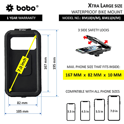 BOBO BM11 Fully Waterproof Bike Phone Holder (with Fast 15W Wireless Charger & USB-C Input/Output Port) Motorcycle Mobile Mount BOBO BM11 Fully Waterproof Bike Phone Holder (with Fast 15W Wireless Charger & USB-C Input/Output Port) Motorcycle Mobile Mount