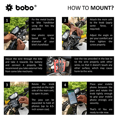 BOBO BM1 Jaw-Grip Bike Phone Holder (with fast USB 3.0 charger) Motorcycle Mobile Mount BOBO BM1 Jaw-Grip Bike Phone Holder (with fast USB 3.0 charger) Motorcycle Mobile Mount