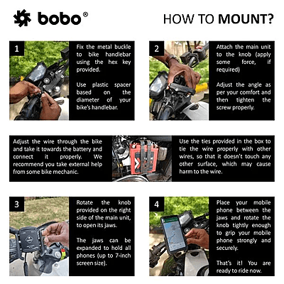 BOBO BM1 PRO Jaw-Grip Bike Phone Holder (with fast USB 3.0 charger, SAE connector & Fast USB Cable) Motorcycle Mobile Mount BOBO BM1 PRO Jaw-Grip Bike Phone Holder (with fast USB 3.0 charger, SAE connector & Fast USB Cable) Motorcycle Mobile Mount