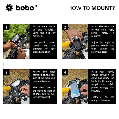 BOBO BM4 PRO Jaw-Grip Bike Phone Holder with Vibration Controller Motorcycle Mobile Mount BOBO BM4 PRO Jaw-Grip Bike Phone Holder with Vibration Controller Motorcycle Mobile Mount