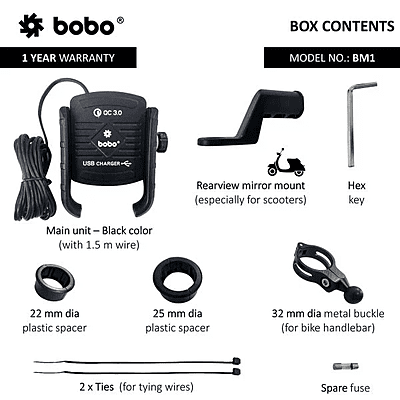 BOBO BM1 Jaw-Grip Bike Phone Holder (with fast USB 3.0 charger) Motorcycle Mobile Mount BOBO BM1 Jaw-Grip Bike Phone Holder (with fast USB 3.0 charger) Motorcycle Mobile Mount